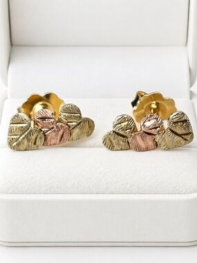 Ultra Rare VTG 14K Solid Tri-Color Rose Yellow Gold Diamond cut Stud Earrings